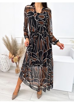 Czarna Sukienka w Brązowy Wzór ze sklepu ModnaKiecka.pl w kategorii Sukienki - zdjęcie 165097755