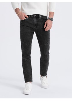 Spodnie męskie jeansowe z przeszyciem na kolanach - czarne V2 OM-PADP-0109 ze sklepu ombre w kategorii Jeansy męskie - zdjęcie 165099628