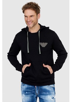 EMPORIO ARMANI Czarna bluza męska z kapturem i szarym logo, Wybierz rozmiar S ze sklepu outfit.pl w kategorii Bluzy męskie - zdjęcie 165152158
