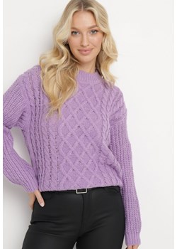 Fioletowy Sweter z Kaszmirem i Warkoczowym Splotem Junivesa ze sklepu Born2be Odzież w kategorii Swetry damskie - zdjęcie 165152378