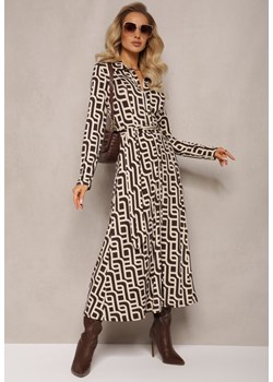 Brązowa Koszulowa Sukienka Maxi w Geometryczny Print Gelismi ze sklepu Renee odzież w kategorii Sukienki - zdjęcie 165152458