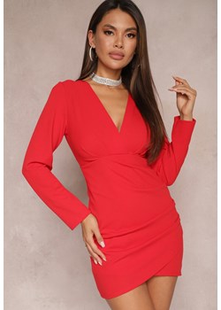 Czerwona Taliowana Sukienka Mini z Ozdobnym Drapowaniem Okka ze sklepu Renee odzież w kategorii Sukienki - zdjęcie 165152538