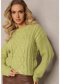 Jasnozielony Sweter z Warkoczowym Splotem i Kaszmirem Justinne ze sklepu Renee odzież w kategorii Swetry damskie - zdjęcie 165152738