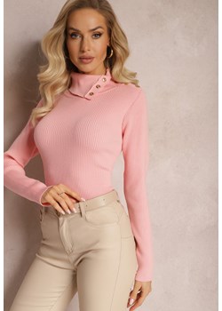 Różowy Golf z Prążkowanej Dzianiny z Nitami Itagi ze sklepu Renee odzież w kategorii Swetry damskie - zdjęcie 165152768
