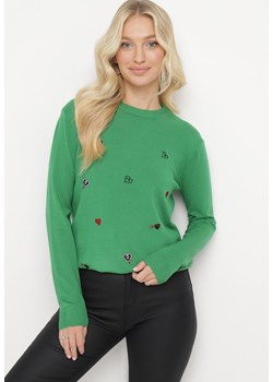 Zielony Sweter z Kaszmirem i Naszywkami w Serca Juviena ze sklepu Born2be Odzież w kategorii Swetry damskie - zdjęcie 165158177