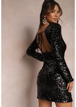 Czarna Cekinowa Mini Sukienka o Dopasowanym Kroju z Dekoltem na Plecach Beballa ze sklepu Renee odzież w kategorii Sukienki - zdjęcie 165159655