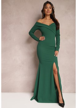 Zielona Dopasowana Sukienka Maxi z Rozcięciem i Dekoltem Carmen Okora ze sklepu Renee odzież w kategorii Sukienki - zdjęcie 165159675