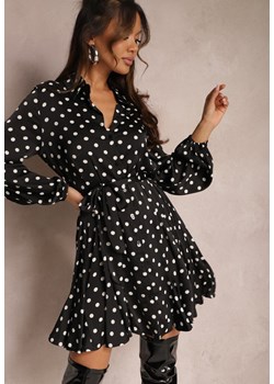 Czarna Koszulowa Sukienka Mini w Kropki z Wiązanym Paskiem Montessa ze sklepu Renee odzież w kategorii Sukienki - zdjęcie 165159795