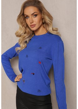 Niebieski Sweter z Kaszmirem i Haftem w Serca Buvia ze sklepu Renee odzież w kategorii Swetry damskie - zdjęcie 165159815