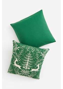 H & M - Płócienna bawełniana poszewka na poduszkę 2-pak - Zielony ze sklepu H&M w kategorii Dekoracje świąteczne - zdjęcie 165193397