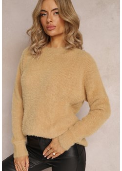 Jasnobrązowy Puchaty Sweter Oversize z Długim Rękawem Massana ze sklepu Renee odzież w kategorii Swetry damskie - zdjęcie 165194618