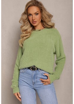 Jasnozielony Puchaty Sweter Oversize z Długim Rękawem Massana ze sklepu Renee odzież w kategorii Swetry damskie - zdjęcie 165194628