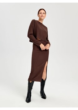 Sinsay - Spódnica midi z rozcięciem - brązowy ze sklepu Sinsay w kategorii Spódnice - zdjęcie 165197317