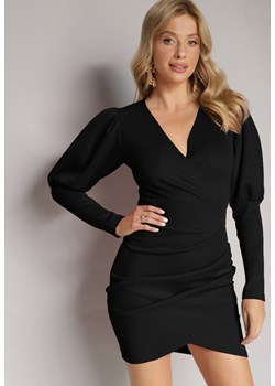 Czarna Asymetryczna Sukienka Mini z Kopertowym Dekoltem Keomia ze sklepu Born2be Odzież w kategorii Sukienki - zdjęcie 165198046