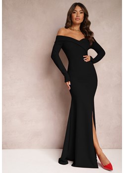 Czarna Dopasowana Sukienka Maxi z Rozcięciem i Dekoltem Carmen Okora ze sklepu Renee odzież w kategorii Sukienki - zdjęcie 165207269