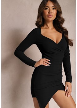 Czarna Dopasowana Sukienka Mini o Asymetrycznym Kroju Luncce ze sklepu Renee odzież w kategorii Sukienki - zdjęcie 165207289