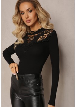 Czarna Bluzka z Ażurową Wstawką Serenara ze sklepu Renee odzież w kategorii Bluzki damskie - zdjęcie 165207469