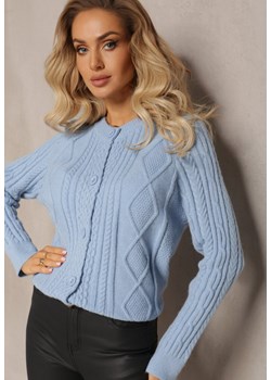 Jasnoniebieski Zapinany Kardigan w Warkoczykowy Splot Escrivine ze sklepu Renee odzież w kategorii Swetry damskie - zdjęcie 165207549