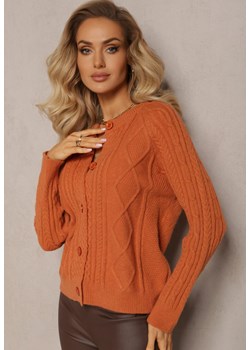Pomarańczowy Zapinany Kardigan w Warkoczykowy Splot Escrivine ze sklepu Renee odzież w kategorii Swetry damskie - zdjęcie 165207579