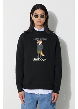 Barbour bluza bawełniana X Maison Kitsune Beaufort Fox Crew męska kolor czarny z nadrukiem MOL0559 ze sklepu PRM w kategorii Bluzy męskie - zdjęcie 165207719