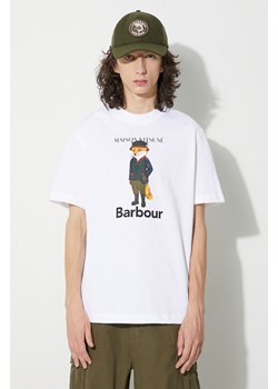 Barbour t-shirt bawełniany X Maison Kitsune Beaufort Fox Tee męski kolor biały z nadrukiem MTS1224 ze sklepu PRM w kategorii T-shirty męskie - zdjęcie 165207755