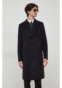 BOSS płaszcz wełniany kolor czarny przejściowy dwurzędowy ze sklepu ANSWEAR.com w kategorii Płaszcze męskie - zdjęcie 165210615