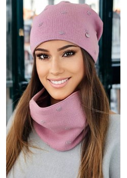 Damski komplet czapka z kominem w kolorze różowym z połyskującą aplikacją GORCZYCA, Kolor różowy, Rozmiar one size, KAMEA ze sklepu Primodo w kategorii Czapki zimowe damskie - zdjęcie 165214586