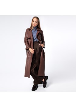 Damski płaszcz skórzany długi bordowy ze sklepu WITTCHEN w kategorii Płaszcze damskie - zdjęcie 165231647