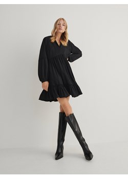 Reserved - Sukienka z bufiastymi rękawami - ciemnoszary ze sklepu Reserved w kategorii Sukienki - zdjęcie 165237507