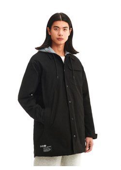 Cropp - Czarny płaszcz z kapturem - czarny ze sklepu Cropp w kategorii Płaszcze męskie - zdjęcie 165295015