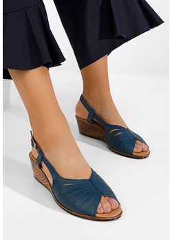 Granatowe sandały damskie skórzane Lovara ze sklepu Zapatos w kategorii Sandały damskie - zdjęcie 165297168