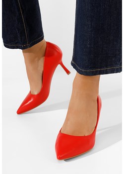 Czerwone szpilki na niskim obcasie Lasena ze sklepu Zapatos w kategorii Czółenka - zdjęcie 165297355