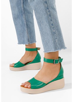 Zielone sandały na platformie skórzane Salegia ze sklepu Zapatos w kategorii Sandały damskie - zdjęcie 165298059