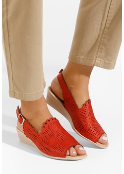 Czerwone sandały damskie skórzane Claudia ze sklepu Zapatos w kategorii Sandały damskie - zdjęcie 165298159