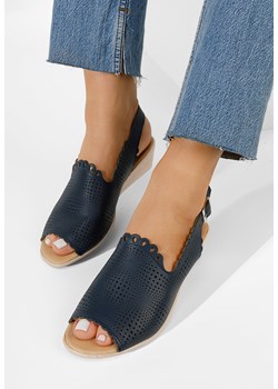 Granatowe sandały damskie skórzane Claudia ze sklepu Zapatos w kategorii Sandały damskie - zdjęcie 165299138