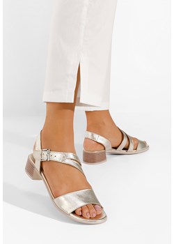 Złote sandały damskie skórzane Savina ze sklepu Zapatos w kategorii Sandały damskie - zdjęcie 165299919