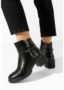 Czarne botki na słupku Savina ze sklepu Zapatos w kategorii Botki - zdjęcie 165300518