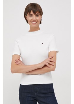Tommy Hilfiger t-shirt bawełniany damski kolor biały z półgolfem WW0WW40586 ze sklepu ANSWEAR.com w kategorii Bluzki damskie - zdjęcie 165309358