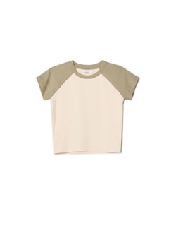 Cropp - Kremowo-ciemnozielony t-shirt - kremowy ze sklepu Cropp w kategorii Bluzki damskie - zdjęcie 165311855