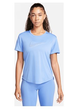Damska koszulka z krótkim rękawem do biegania Nike Dri-FIT Swoosh - Niebieski ze sklepu Nike poland w kategorii Bluzki damskie - zdjęcie 165316788