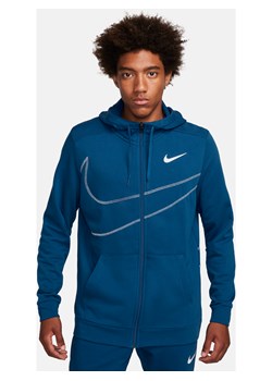 Męska dzianinowa bluza do fitnessu z kapturem i zamkiem na całej długości Nike Dri-FIT - Niebieski ze sklepu Nike poland w kategorii Bluzy męskie - zdjęcie 165317027