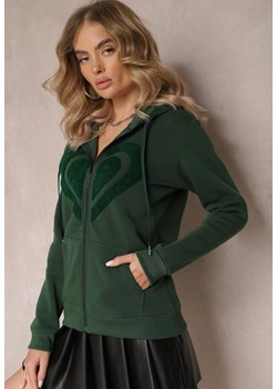 Zielona Dzianinowa Bluza Ocieplana z Haftem i Kapturem Melajia ze sklepu Renee odzież w kategorii Bluzy damskie - zdjęcie 165334458