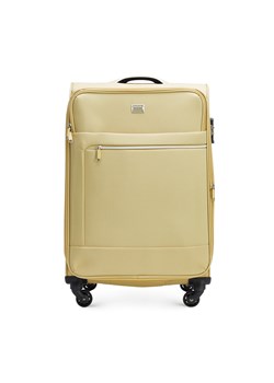 Średnia walizka miękka z błyszczącym suwakiem z przodu beżowa ze sklepu WITTCHEN w kategorii Walizki - zdjęcie 165341649