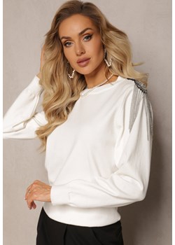 Biały Wiskozowy Sweter z Biżuteryjnymi Pagonami w Cyrkonie Sartnez ze sklepu Renee odzież w kategorii Swetry damskie - zdjęcie 165356486