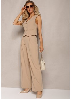 Beżowe Szerokie Spodnie High Waist Seraphella ze sklepu Renee odzież w kategorii Spodnie damskie - zdjęcie 165356608