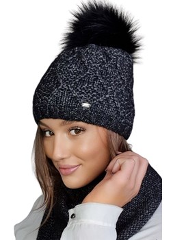 Wełniana czapka damska w kolorze czarnym merino wool FREZJA, Kolor czarny, Rozmiar one size, KAMEA ze sklepu Primodo w kategorii Czapki zimowe damskie - zdjęcie 165369188