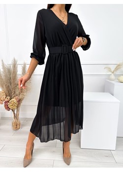Czarna Plisowana Sukienka z Paskiem ze sklepu ModnaKiecka.pl w kategorii Sukienki - zdjęcie 165369508