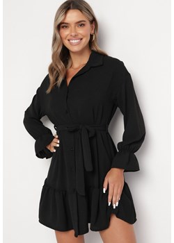 Czarna Koszulowa Sukienka z Wiązanym Paskiem Stevania ze sklepu Born2be Odzież w kategorii Sukienki - zdjęcie 165378285