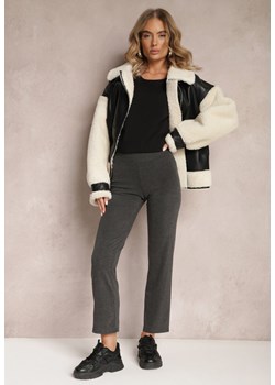 Szare Spodnie z Bawełny z Gumką w Pasie i Prostymi Nogawkami Divique ze sklepu Renee odzież w kategorii Spodnie damskie - zdjęcie 165378528