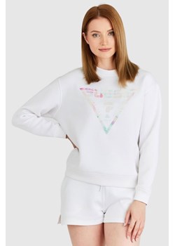GUESS Biała bluza damska z odblaskowym logo, Wybierz rozmiar S ze sklepu outfit.pl w kategorii Bluzy damskie - zdjęcie 165382409
